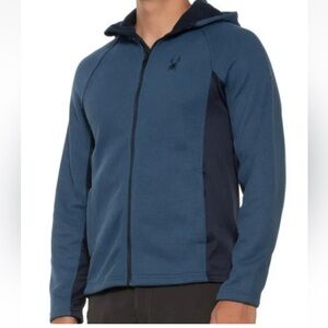 Spyder Men’s Marlin Black & Blue Full Zip Up Hooded Jacket Size Medium